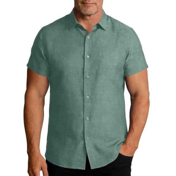 Blczomt Casual Mens Shirts Short Sleeve Green Linen Button Up Tee Shirt Oversized Button Down Big and Tall Mens Clothes