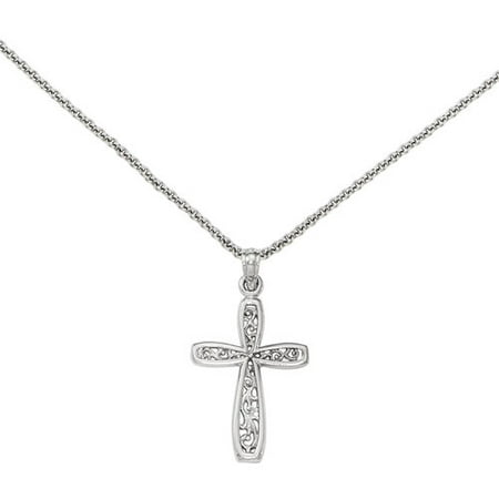 14kt White Gold Polished Cross with White Filigree Center Pendant