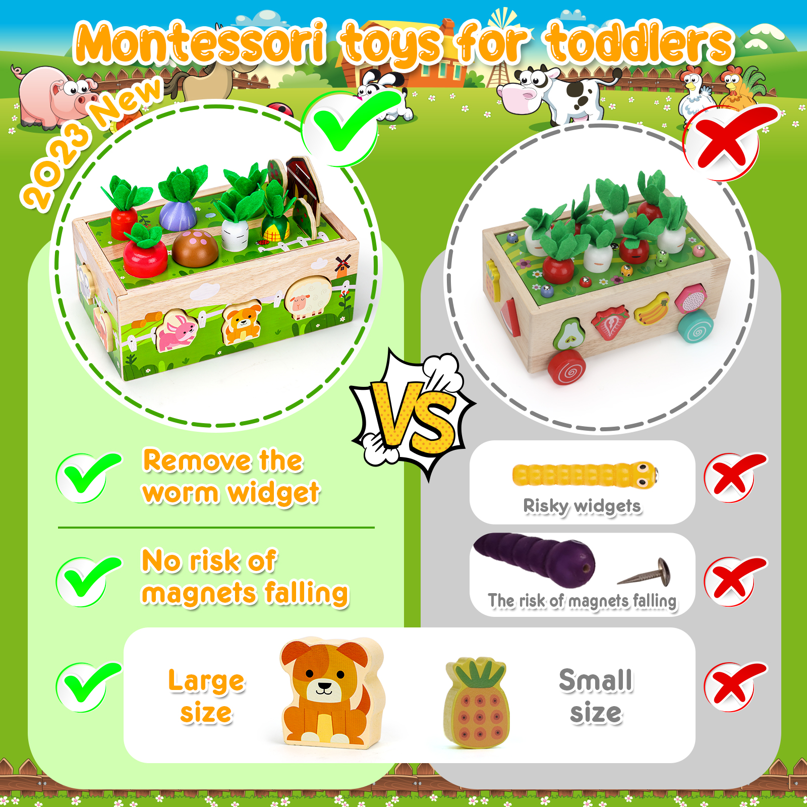 Jouets Montessori 1-3 Ans - Animaux Ferme à Trier Et Empiler - Développement Motricité Fine - Cadeau Enfant