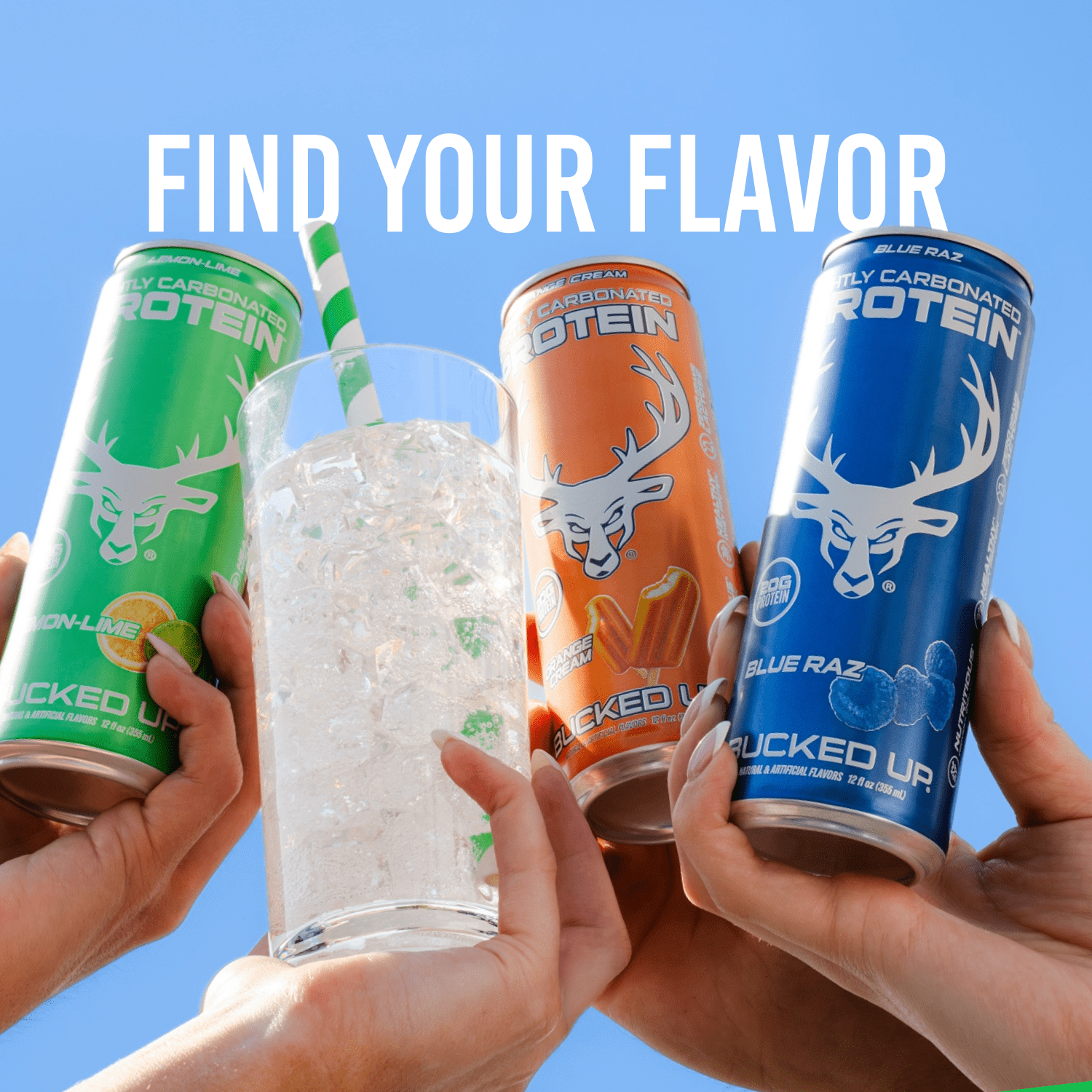 Bucked Up Lightly Carbonated Blue Raz Protein 12 fl oz 4 Pack
