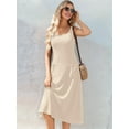 thumbnail image 4 of Women'S Summer Sleeveless Floral Beach Crewneck High Waist A-Line Midi Tank Dresses with Pockets Apricot XL, 4 of 9