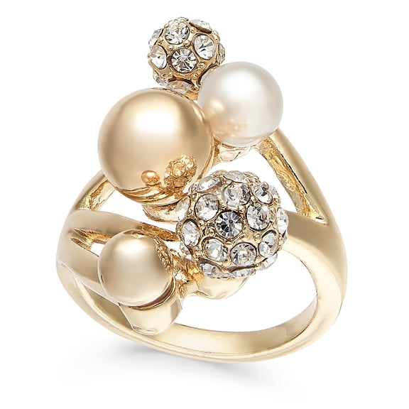 INC International Concepts Gold-Tone Pearl & Crystal Ring