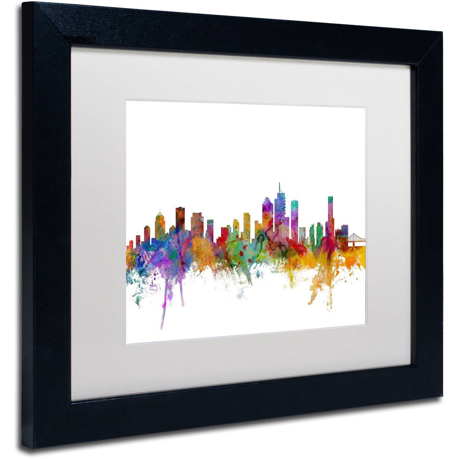 Trademark Fine Art "Brisbane Australia Skyline" Canvas Art by Michael Tompsett White Matte, Black Frame