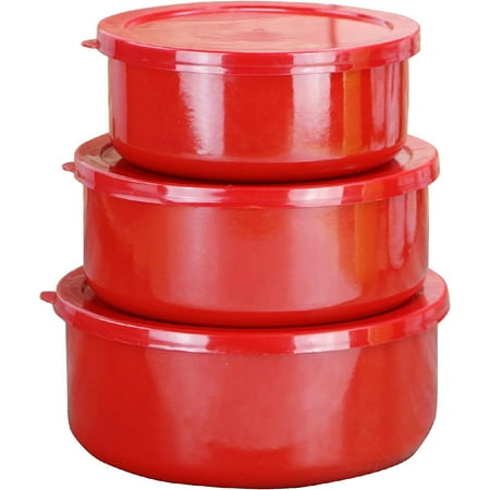 

6 Piece Enamel on Steel Bowl Set Small Red