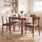 HOMCOM Wooden Dining Chairs, Upholstered Kitchen Chairs with Rubberwood Legs Set of 4 for Dining Room, Gray