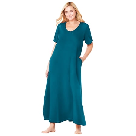 Dreams & Co. Plus Size Petite V-Neck Short Sleeve Maxi T-Shirt Lounger
