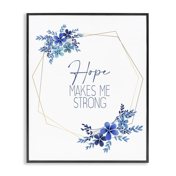 Stupell Industries Glam Hope Makes Me Strong Blue Florals Black Framed Giclee Art, 16 x 20, by Kim Allen