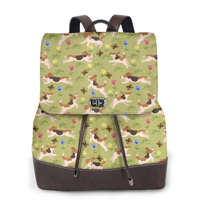 Balery Running Beagle Mochila de Cuero para Mujeres, Gran Capacidad, Bolsa de Viaje Multifuncional, Mochila de Cuero y Bolsa de Hombro para Mujeres