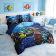 thumbnail image 2 of Manfei Sea Turtle Colorful Coral Bedding Comforter Set for Kids Boys and Girls, Ocean Marine Life Print King Bedding Sets, Navy Reversible 7 Pieces, 2 of 6
