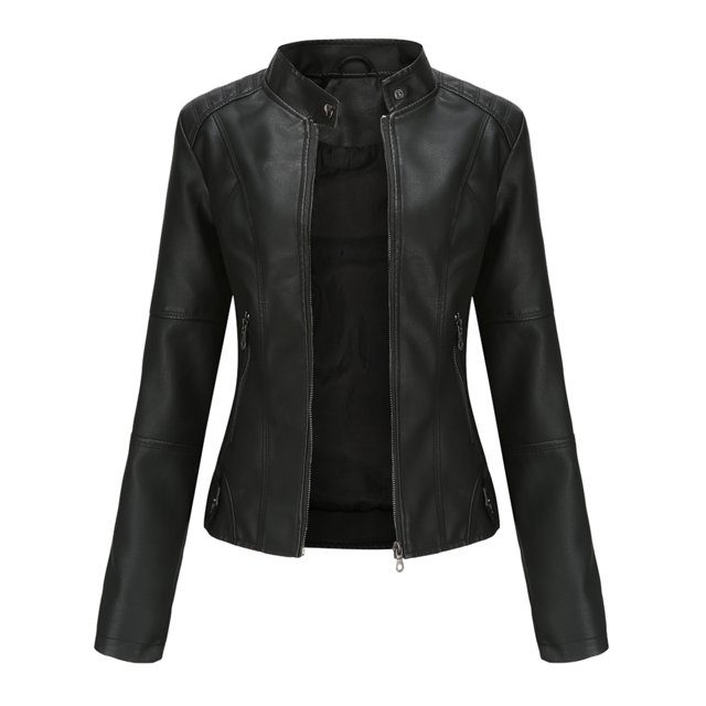 Chaqueta recortada para mujer, abrigo informal de piel sintética, ropa de calle Vintage Kuymtek Negro T L para Mujer