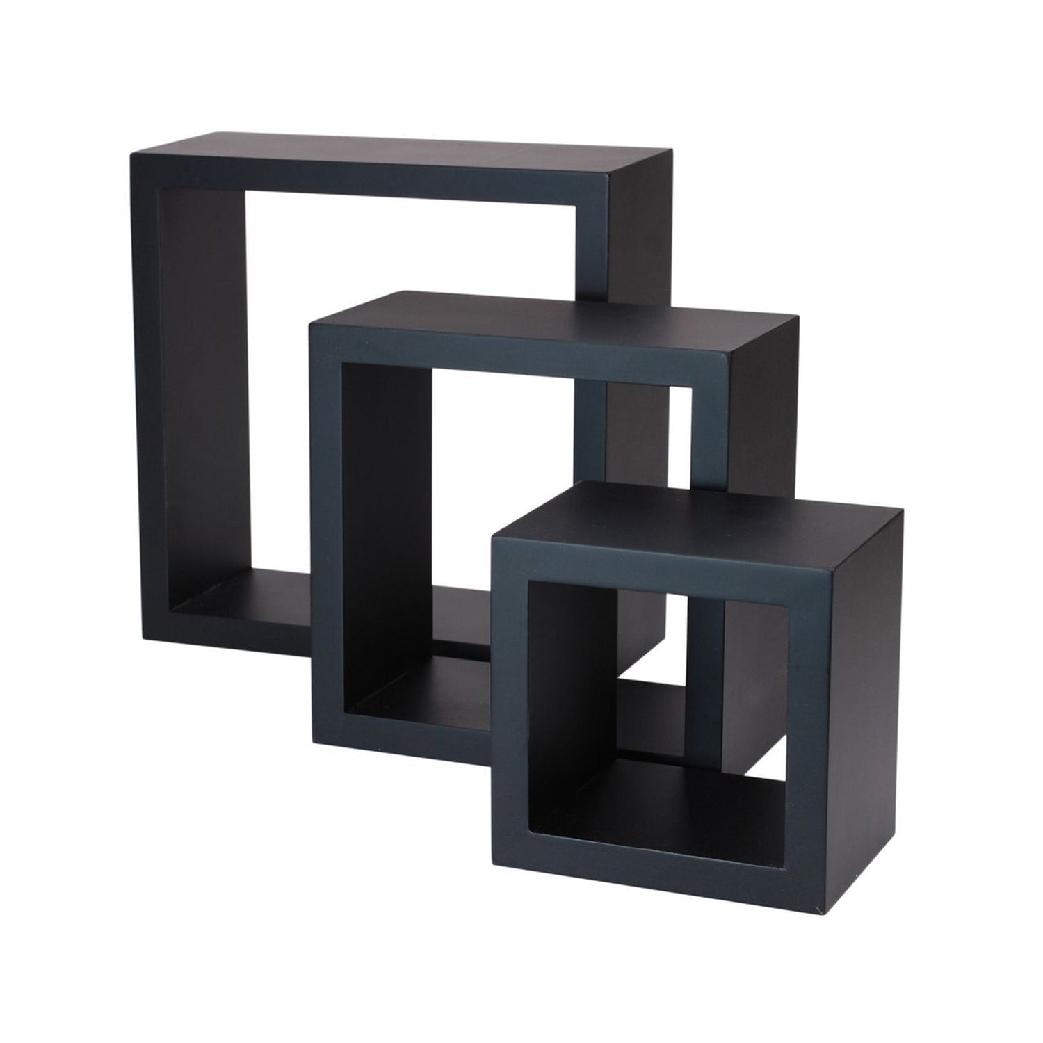 ITY International Set of 3 Square Wooden Shelves, Black