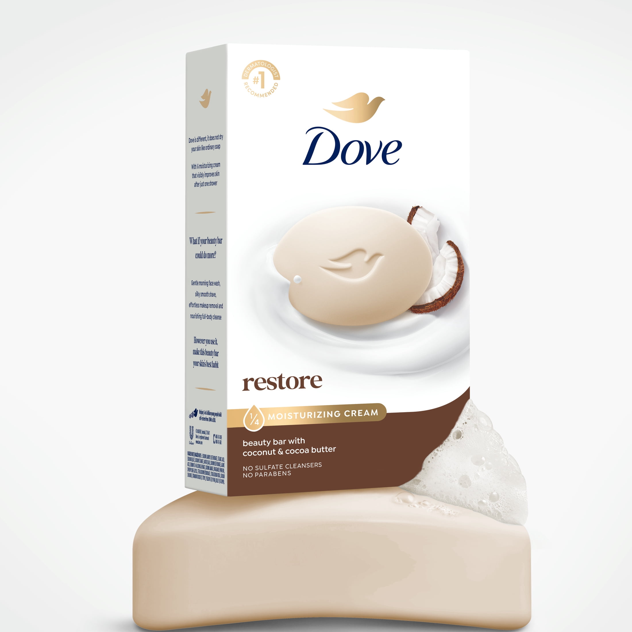 (4 pack) Dove Beauty Bar Soap For Restored Skin Restoring Coconut & Cocoa Butter Nourishes Skin, 3.75 oz 8 Bars