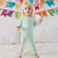 thumbnail image 6 of Nafuu Girls Bodysuits Solid Color Crew Neck Long Sleeve Soft Fiber Romper Outfit For Toddlers Everyday Party Wear With Matching Hat Baby Onesies,Light Green,3-6 Months, 6 of 9