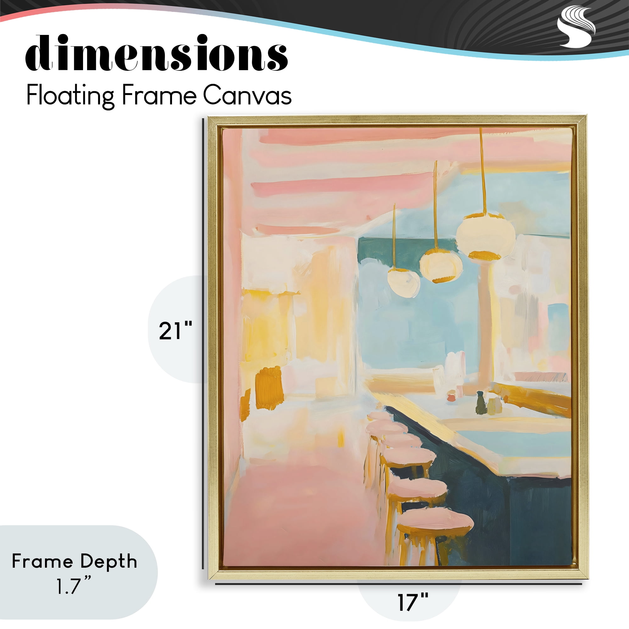 Stupell Industries Pastel Pink Bar Stools Gold Framed Floater Canvas Wall Art, design by The Prints Vibe