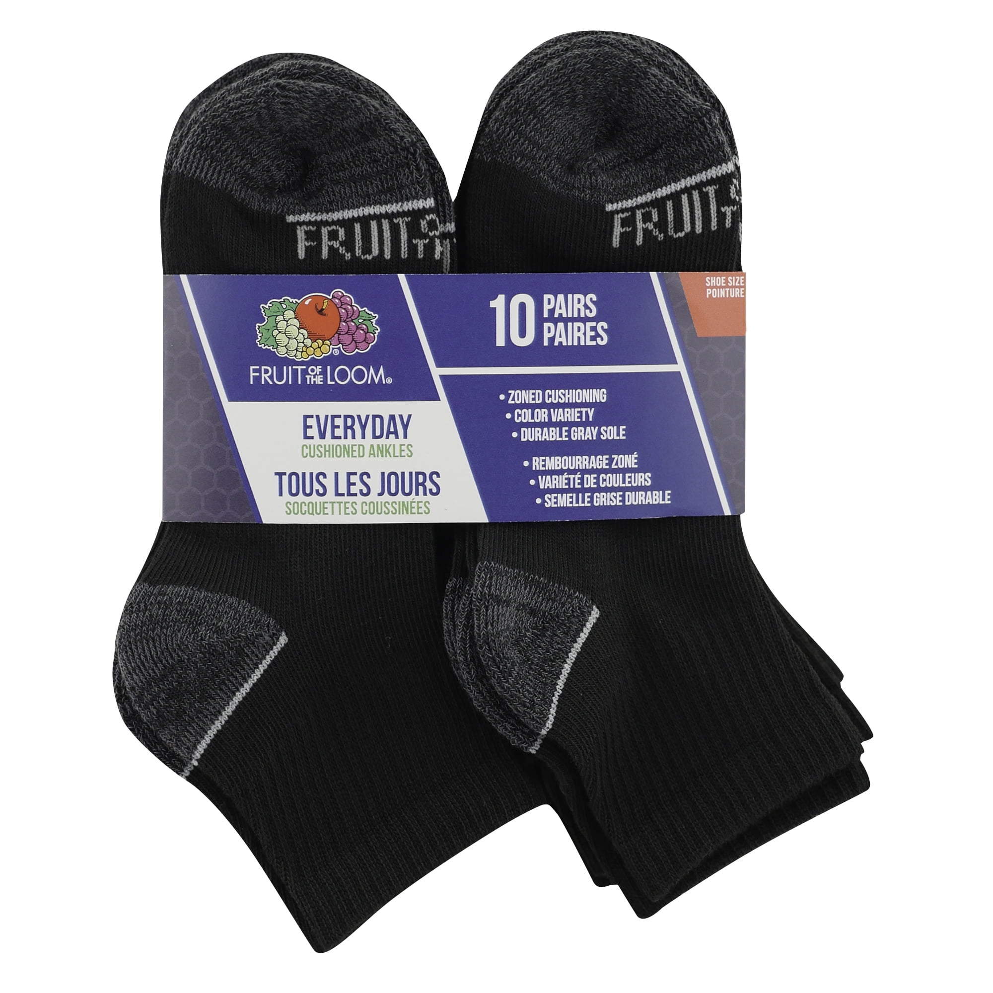 Fruit of the Loom Boys Socks, 10 Pack Ankle Everyday (Little Boys & Big Boys)