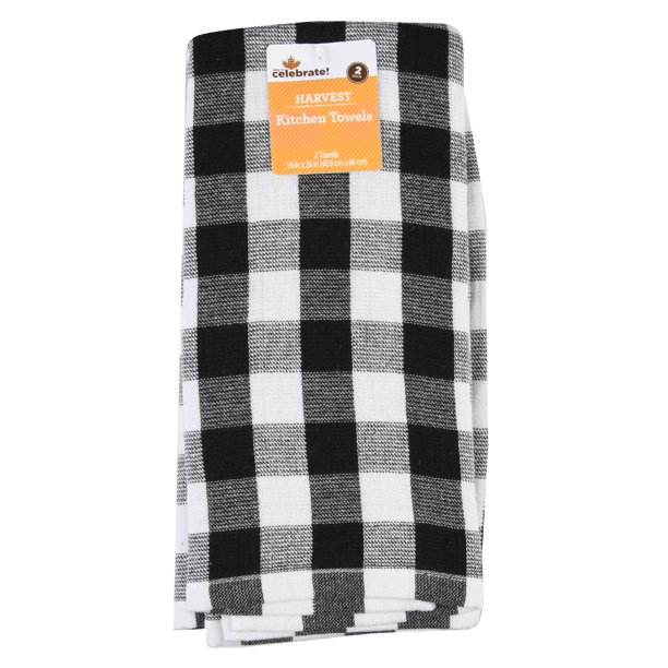 Way To Celebrate Gingham Check Yard Dye Black White Kitchen Towel 2 Count Walmart Com Walmart Com