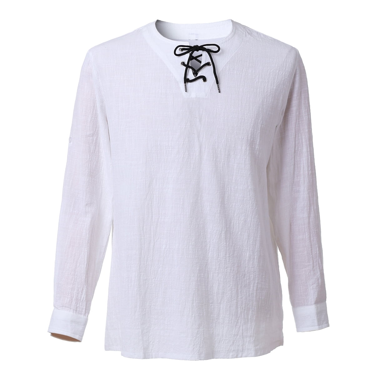 BLESSUME Mens Pirate Shirt Vampire Renaissance Medieval Medieval Viking Pirate Linen Top Shirt Cosplay Lace-Up Tee