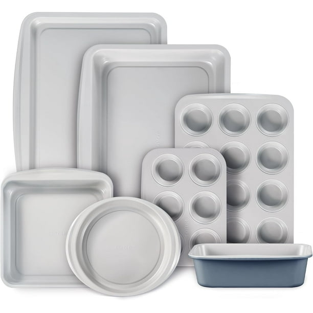 Juego de 7 moldes antiadherentes apilables para hornear - Juegos de moldes para repostería que incluyen bandejas para galletas, molde para muffins, molde para pan, molde para pasteles, molde