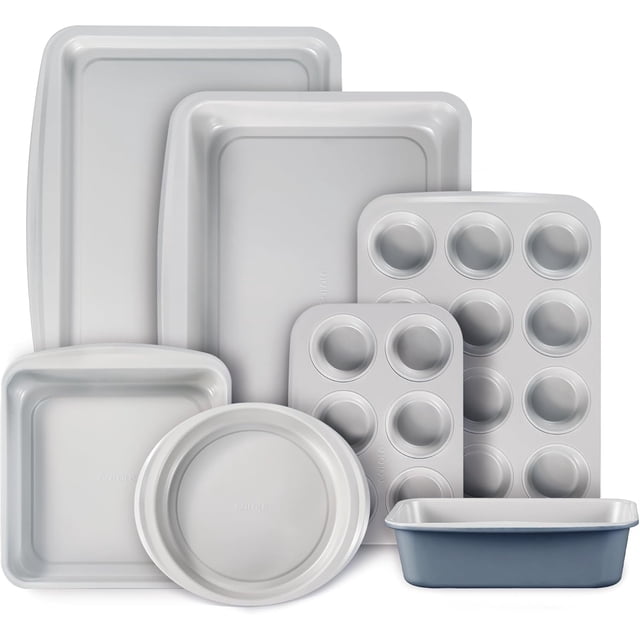 Juego de 7 moldes antiadherentes apilables para hornear - Juegos de moldes para repostería que incluyen bandejas para galletas, molde para muffins, molde para pan, molde para pasteles, molde
