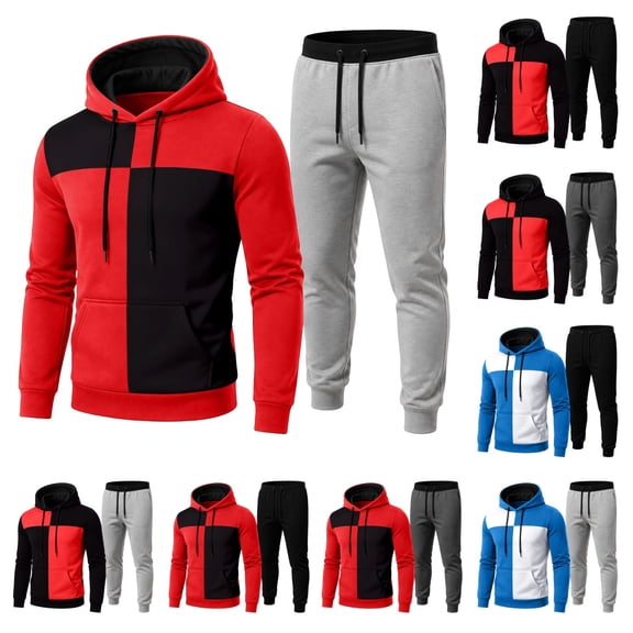 Urbanix Mens Tracksuits 2 Piece Set Casual Big and Tall Drawstring Hoodies Sweater with Pockets & Funky Breathable Lightweight Stretch Trousers Wine XL
