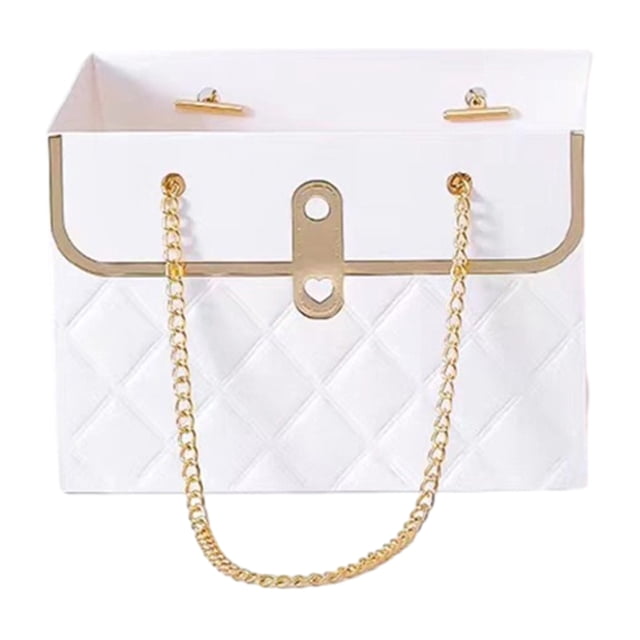 Caja de regalo de papel con flores y cadena de metal para guardar ramos, bolso pequeño de floristería, bolsa de regalo para bodas, fiestas, cumpleaños, Día de la Madre, despedidas de soltera.