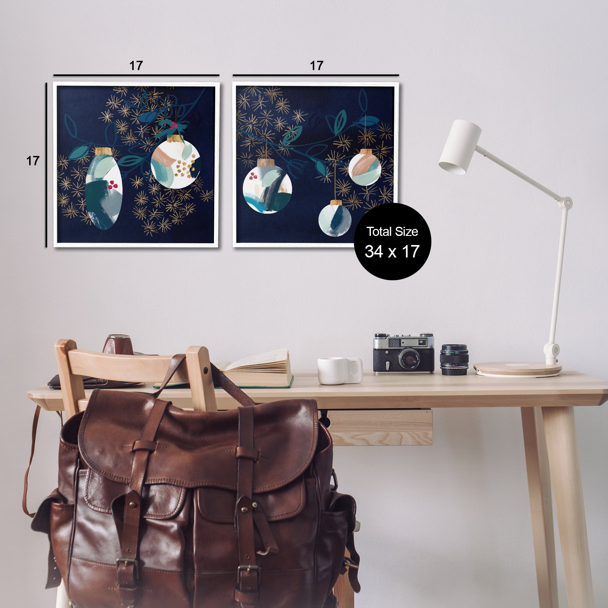 Stupell Industries Abstract Ornaments on Tree Holiday Painting White Framed Art Prints Wall Art, 17 x 17, Set of 2