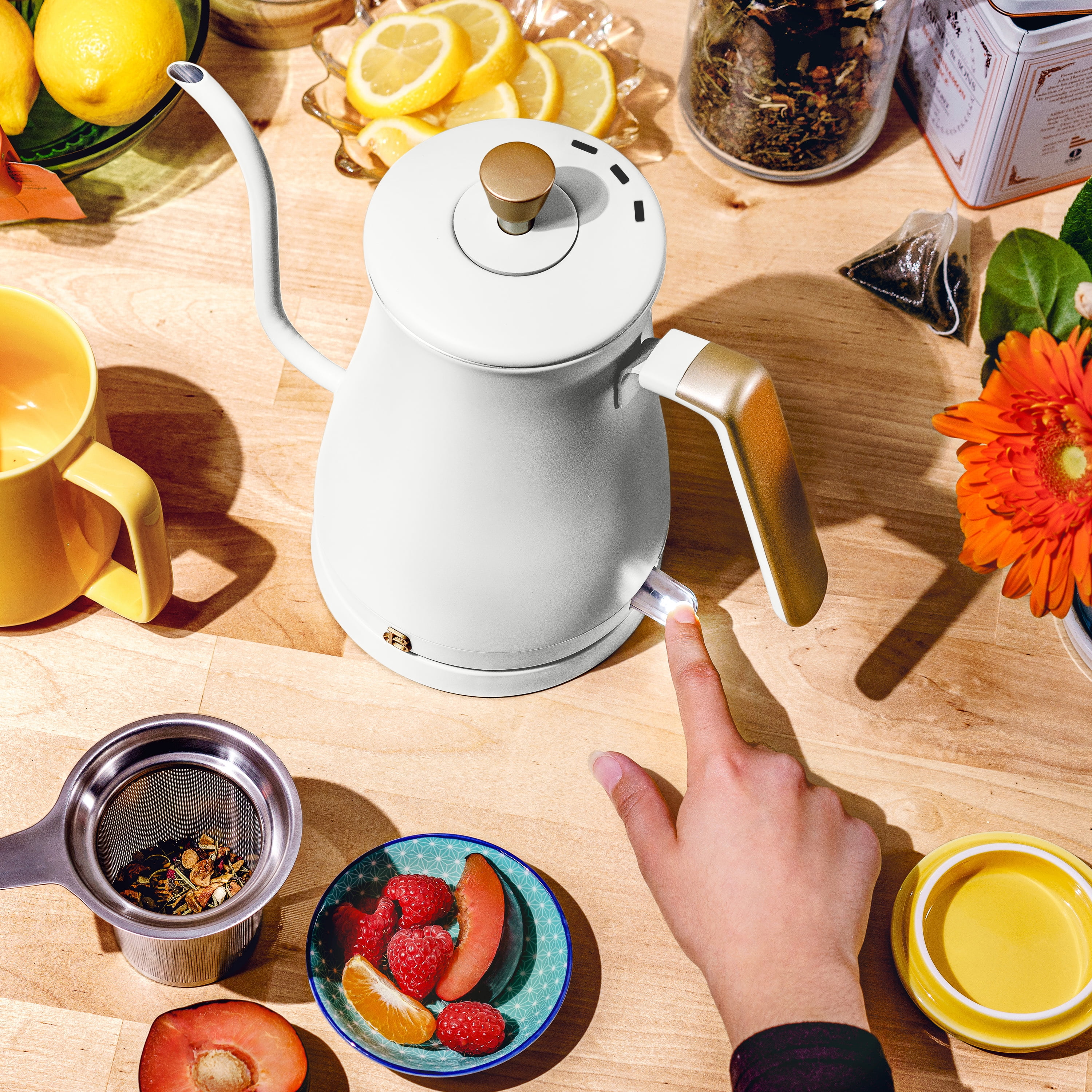 Buy Hermosa tetera eléctrica de cuello de cisne de 1.0L, hielo blanco