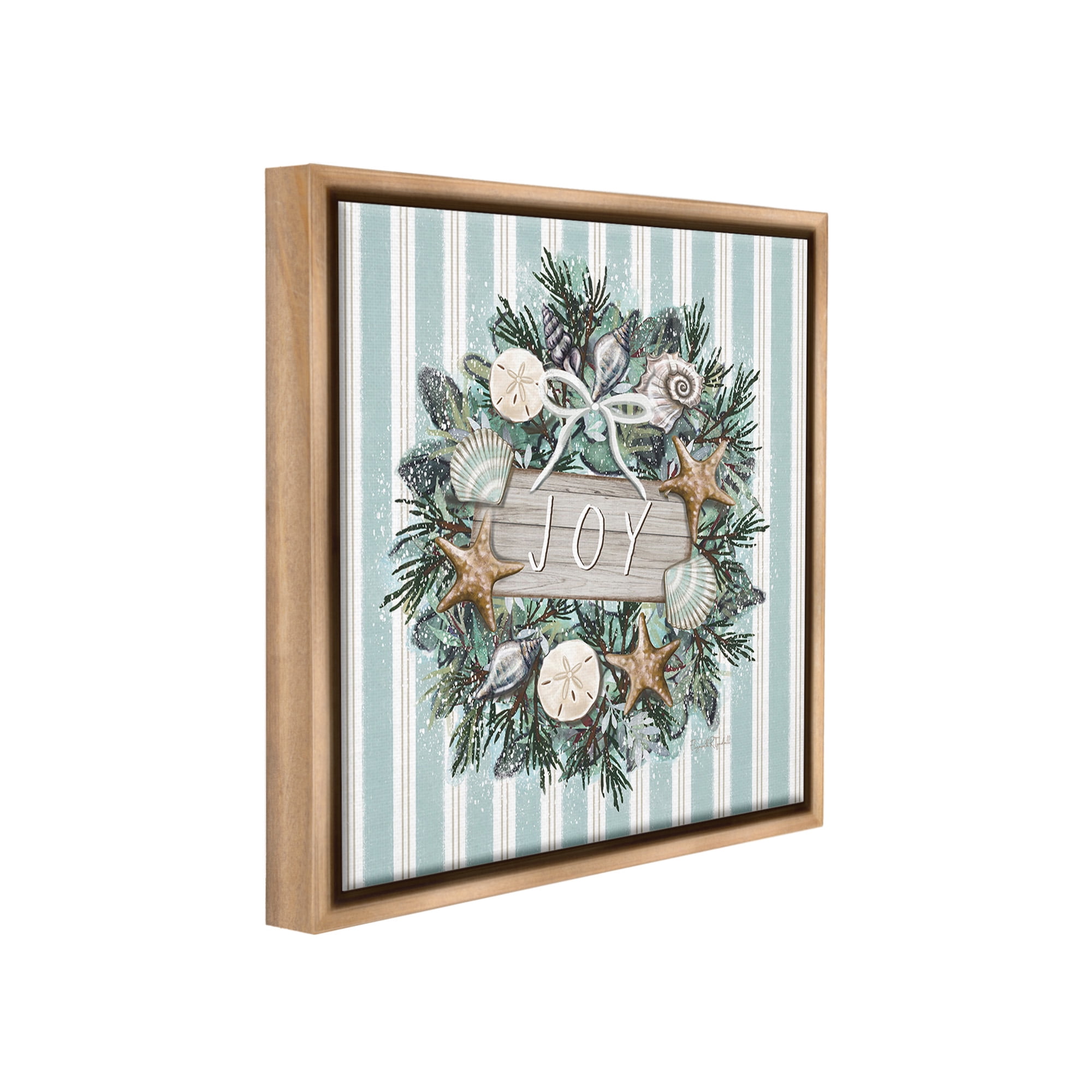 Stupell Industries Nautical Winter Wreath Holiday Painting Brown Floater Framed Canvas Art Print Wall Art, 25 x 25