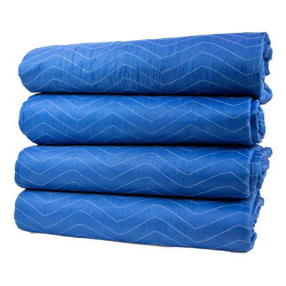 4 Pack 72" x 80" (85 lb/dz Weight) Heavy Duty Moving Blankets - Blue Woven Polyester Furniture Moving Pads for Protection in Moving or Storage