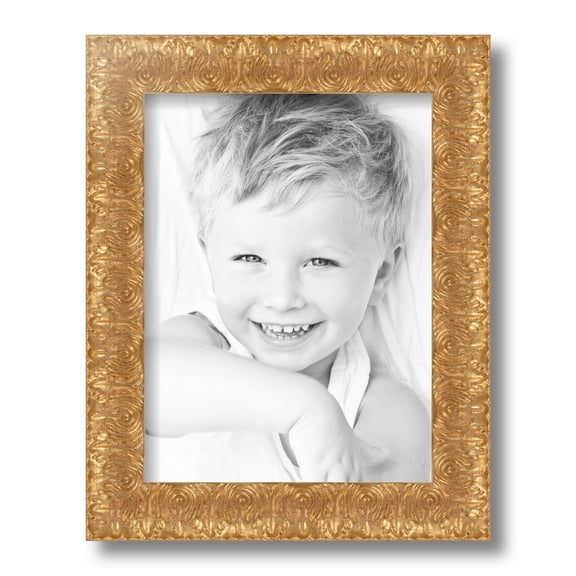 ArtToFrames 9x12 Inch Gold and Black Picture Frame, This Gold Wood Poster Frame is Great for Your Art or Photos, Comes with Regular Glass (4902)