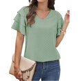 thumbnail image 2 of Gibobby Camiseta Powerblend con Cuello en V Tops manga corta para mujer Camisas manga con volantes verano Corte suelto Casual(GN1,XL), 2 of 5