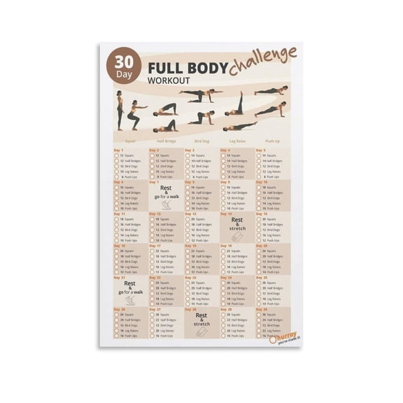 30 Day Full Body Workout Challenge Poster Home Fitness Canvas for Living Room Bedroom Decor