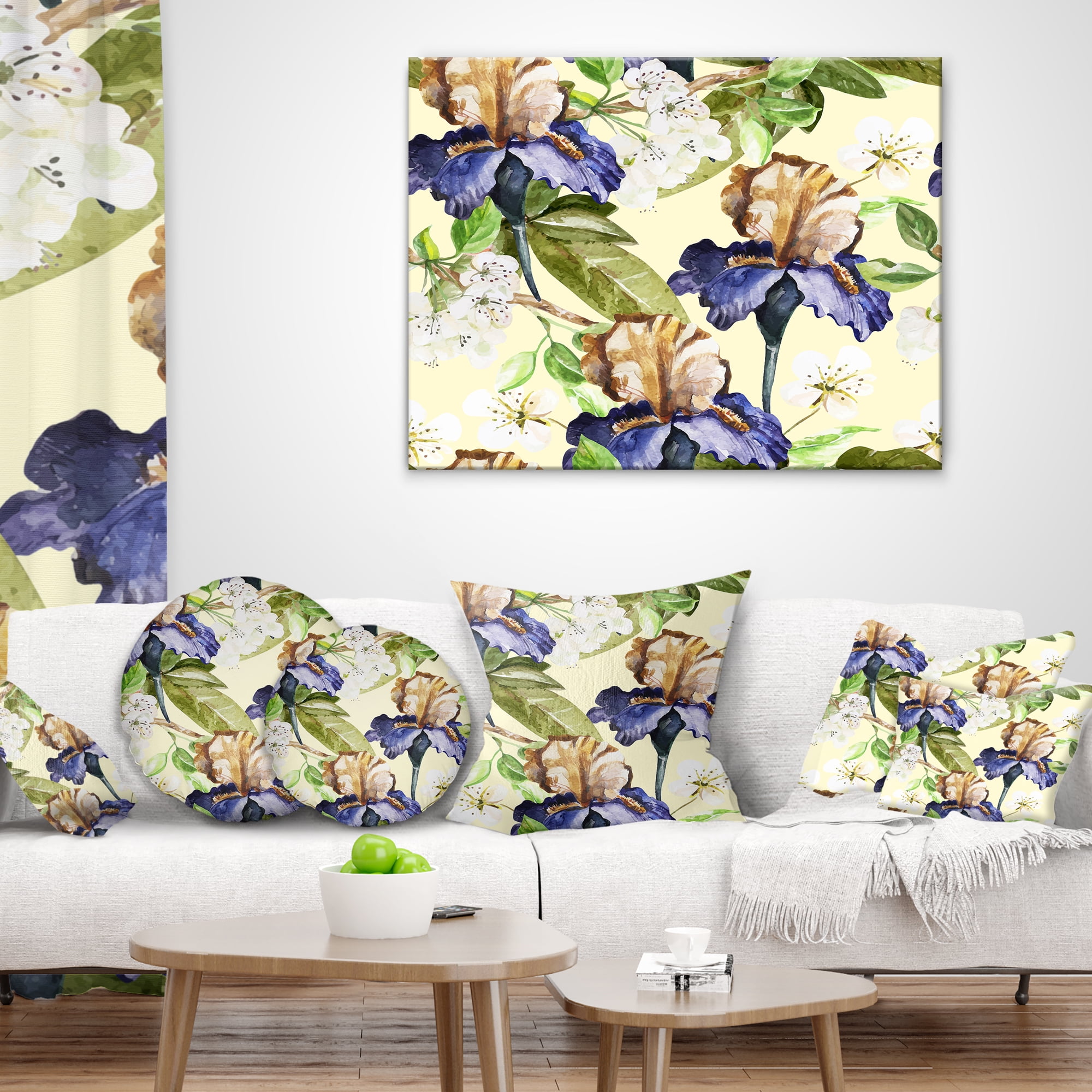 Designart Seamless Flowers Vector Art - Floral Throw Pillow - 16x16