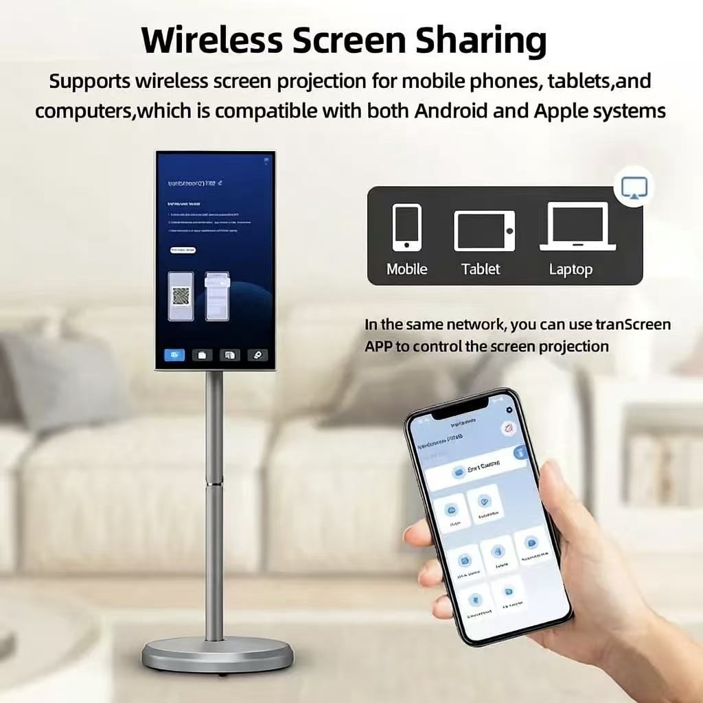 21.5" Portable Touchscreen Smart TV, FHD 1080p, Android, 4+64GB, Built-in 6000mAh Battery, For Indoor/Outdoor Use, Rotating Screen
