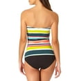 thumbnail image 2 of ANNE COLE Women's Green Multi-Stripe Stretch Fixed Cups Lined Sweetheart Twist Front Bandeau Tankini Swimsuit Top M, 2 of 4