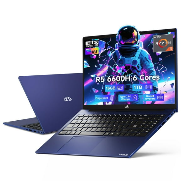 15.6" IPS FHD-Gaming-Laptop 16GB RAM 1TB SSD, 6 Cores AMD Ryzen 5 6600H (Beat i5-12450H, Up to 4.5GHz), Computer with 100W GaN Type C Fingerprint Backlit Keyboard Win 11