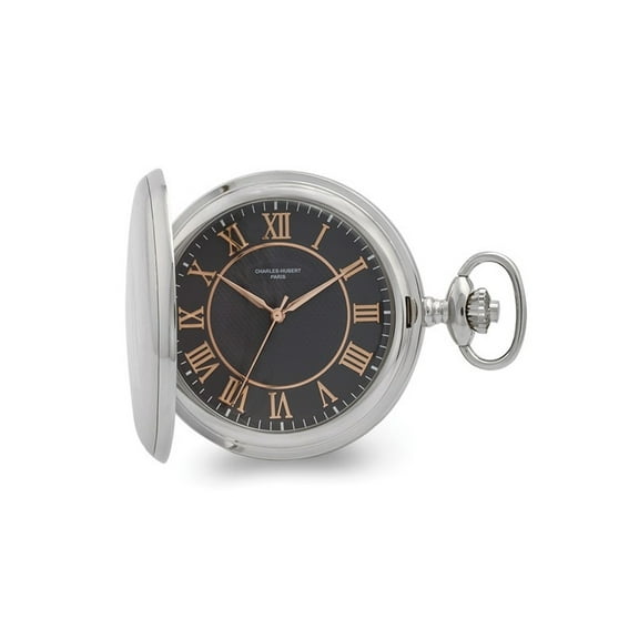 Gem & Harmony Charles Hubert Chrome Finish Grey Dial Quartz Pocket Watch for Men