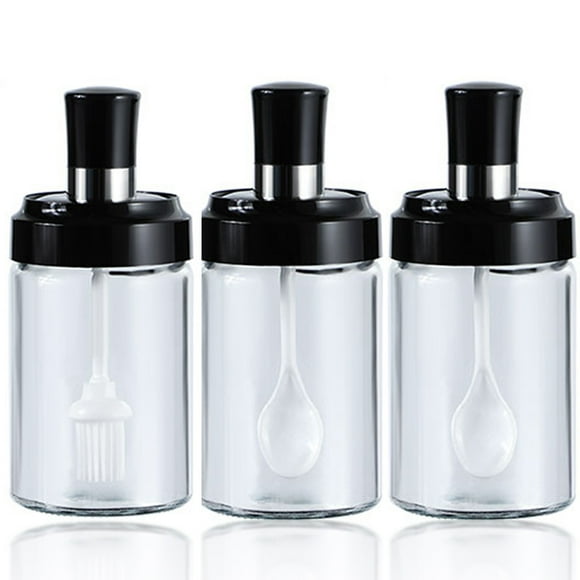 High Borosilicate Glass Condiment Container, Lead Free Glasses, Moisture-Proof 8 Oz Spice Jars With Combination Spoon And Lid For Broad Application In Kitchen (3Pcs)