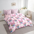 thumbnail image 3 of Homewish Cute Cartoon Flower 7 Pieces Bedding Comforter Set,Classic Geometric Checkered Full Bedding Set,Pink Rose Blue Bowtie Ribbon Fitted Sheet Flat Sheet For Girl,Super Cozy Room Decor Reversible, 3 of 8