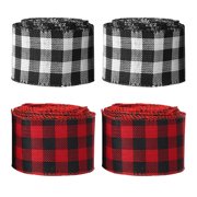 JANDEL Christmas Ribbon 5.5 Yard Buffalo Plaid Ribbon Burlap Ribbon Christmas Tree Ribbon Wired for Fall Holiday Garland Gift Wrapping 4 Roll