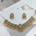 thumbnail image 5 of Indian Bridal Jewelry Set for Women Antique Oxidized Gold Plated Choker Necklace with Cubic Zirconia Jhumka Tassel Earrings Traditional Wedding Party Festival Wear Boho Ethnic Statement Jewelry, 5 of 12