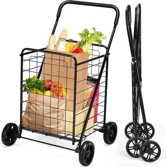 NurtureTail Shopping Cart with Wheels, Heavy Duty Folding Grocery Cart, Portable Collapsible Utility Cart for Groceries, Laundry, Shopping & Daily Errands,Black