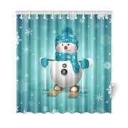 WOPOP Skling Snowman Shower Curtain, Christmas Cartoon Character Polyester Fabric Shower Curtain Bathroom Sets with Hooks 66x72 Inches