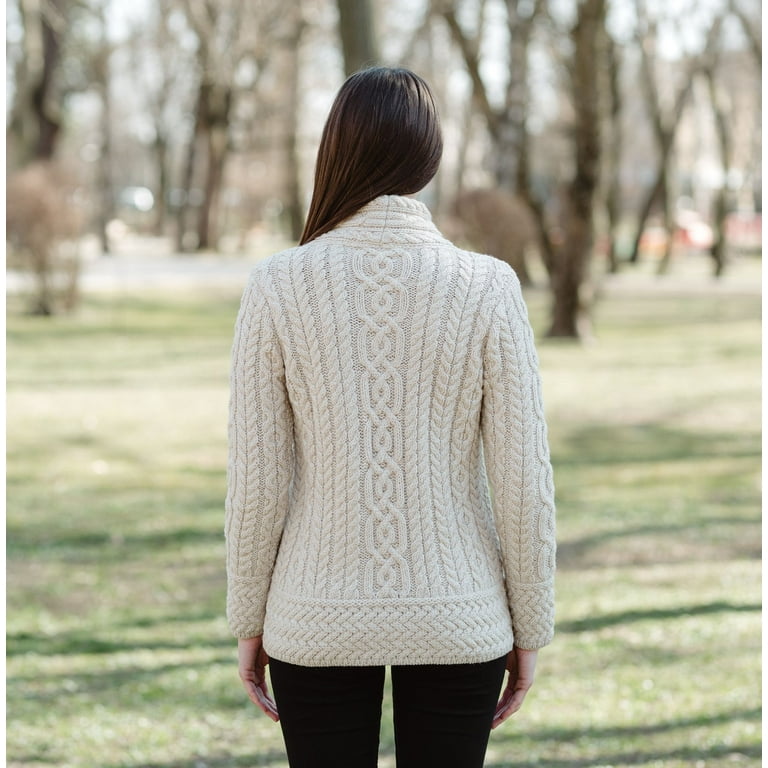SAOL Aran Side Zipper Cable Knitted Cardigan 100 Merino Wool