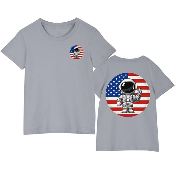 Kids Independence Day Graphic Tee Boys Girls American Flag Graphic T-Shirt Cute Round Neck Short Sleeve Cotton Top Gray 4-5 Years