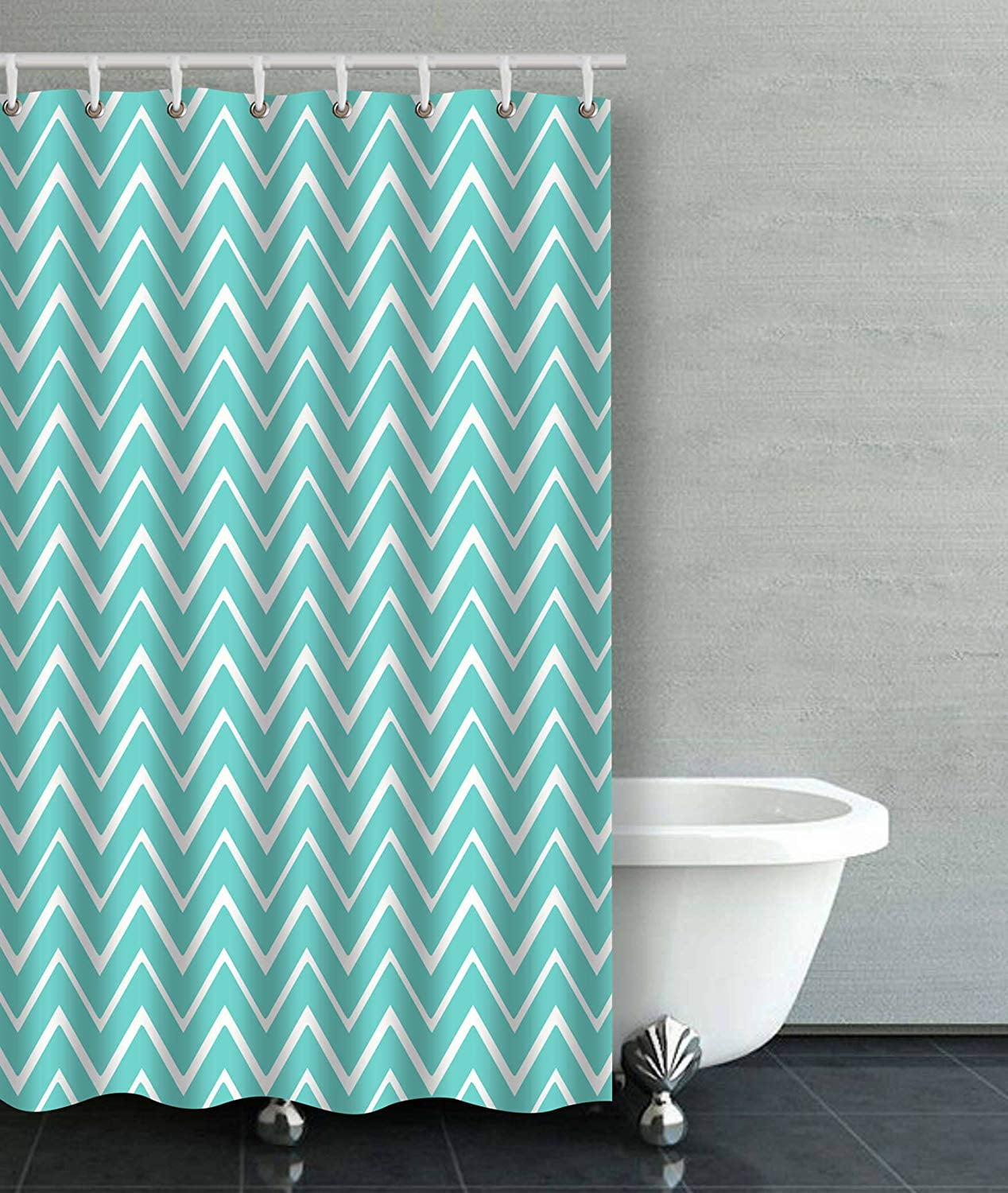 ARTJIA Mint Green White Chevron Zigzag Pattern Bathroom Shower Curtain
