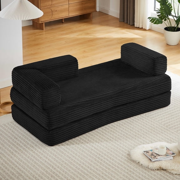 MAYEERTY Corduroy Oversized Loveseat, Cloud Convertible Sleeper, Boneless Sectional Couch for Apartment, Black