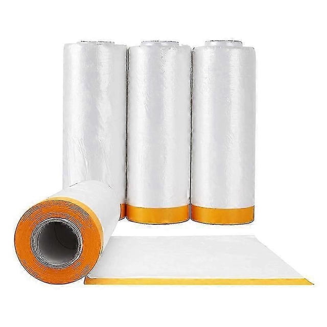 4 Rolls Clear Plastic Sheeting 4.9x 65.5 Ft Pre-taped Masking Film Drop Cloths For Painting Automotive Painting Covering