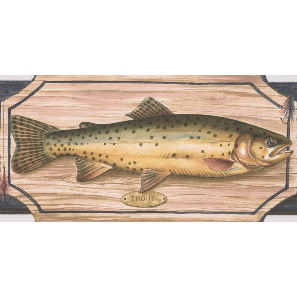 Wallpaper Border - Fish Chopping Board on Pewter Grey Shelf Kitchen