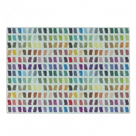 Abstract Cutting Board, Grungy Colorful Brush Stroked and Pencil Drawn Contemporary Modern Art, Decorative Tempered Glass Cutting and Serving Board, in 3 Sizes, by Ambesonne
